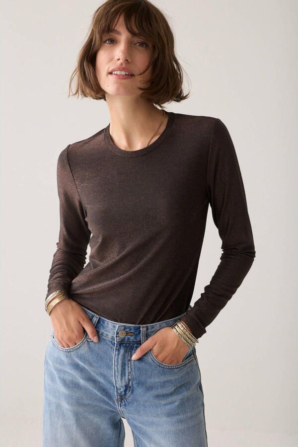 Summum top met glitters bruin
