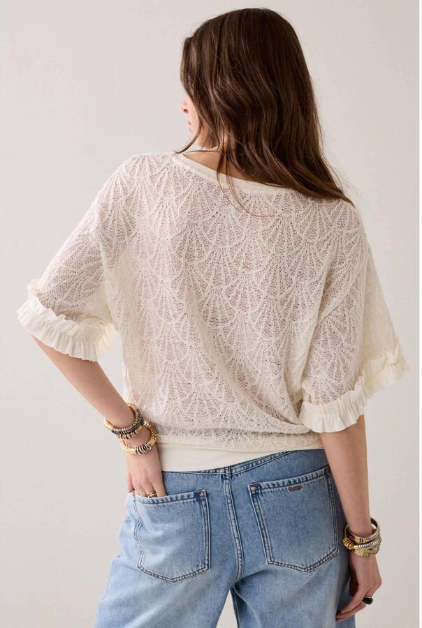 Summum top met ingebreid patroon ecru - Foto 2