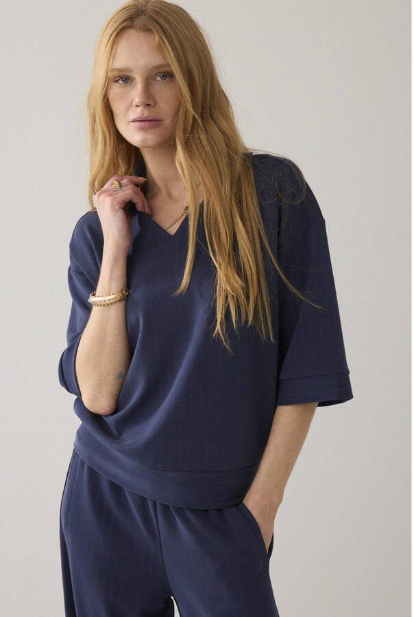 Summum top met krijtstreep donkerblauw - Foto 2