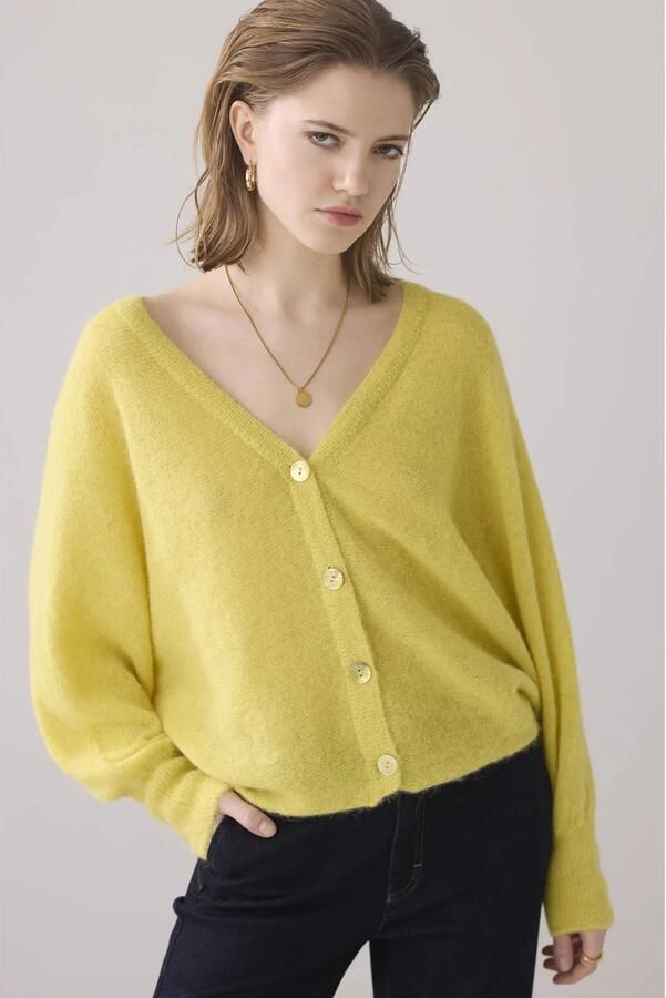 Summum Woman Lichtgewicht Alpaca Gebreide Vest Yellow Dames