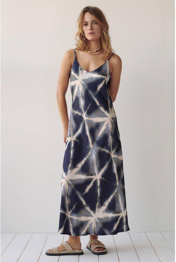 Summum viscose midi jurk met print donkerblauw - Foto 2
