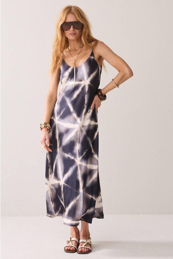 Summum viscose midi jurk met print donkerblauw - Foto 3