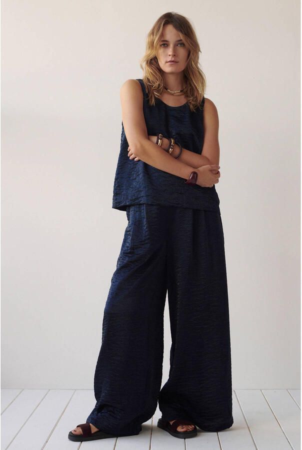 Summum viscose wide leg broek donkerblauw