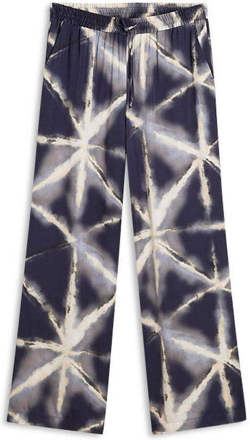 Summum wide leg broek met print donkerblauw