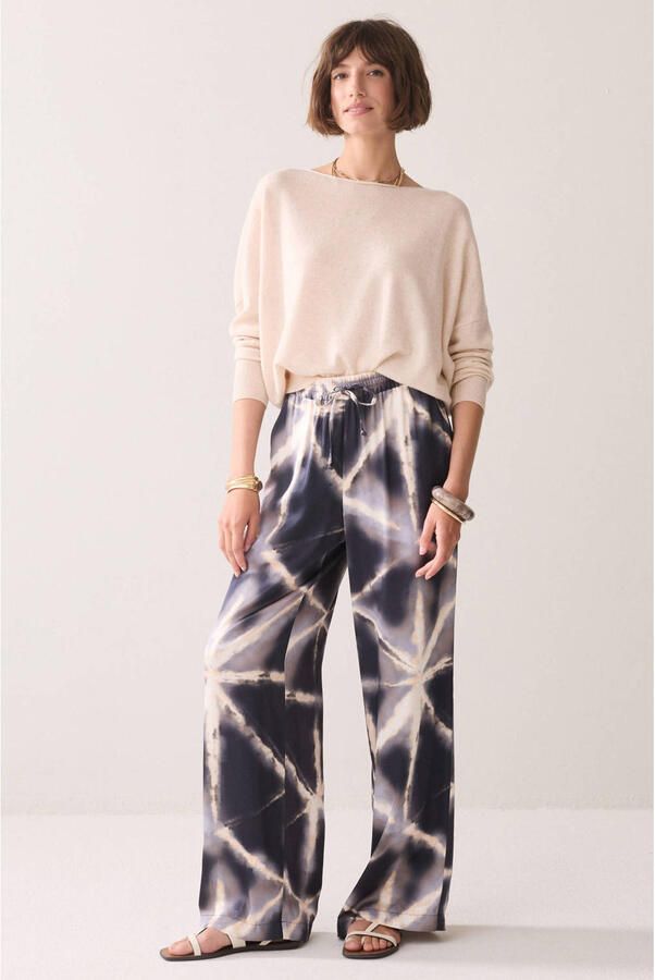 Summum wide leg broek met print donkerblauw