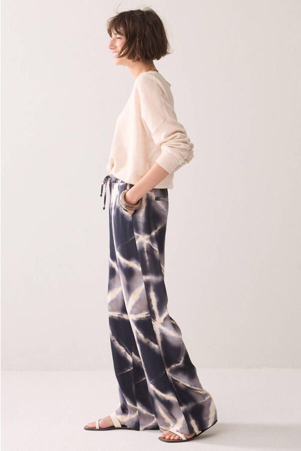 Summum wide leg broek met print donkerblauw - Foto 2