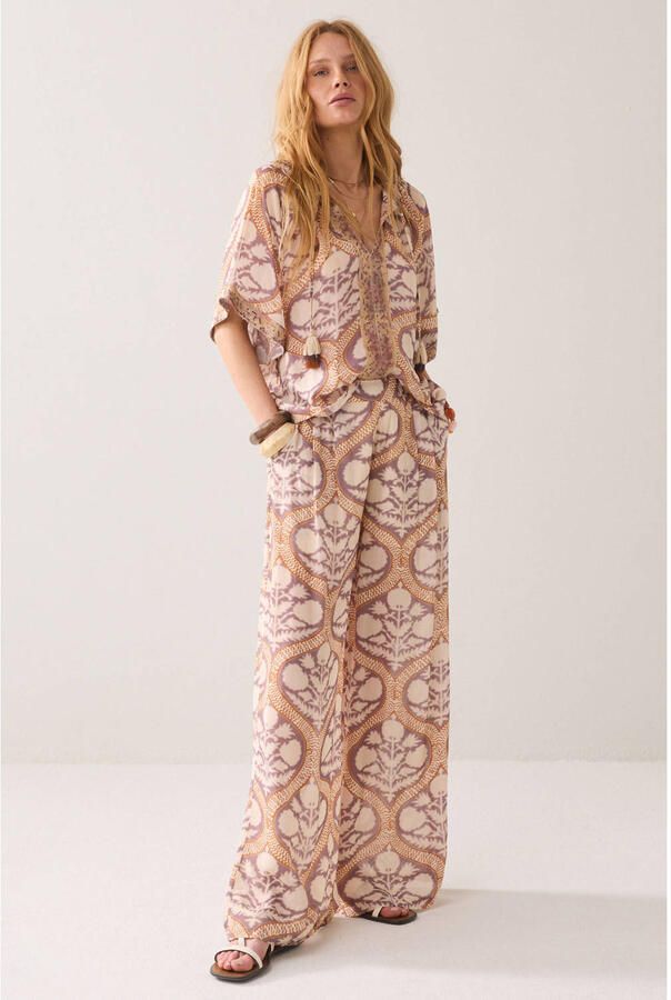 Summum wide leg fit broek met print paars
