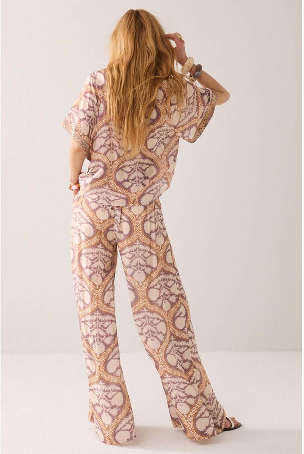 Summum wide leg fit broek met print paars - Foto 3