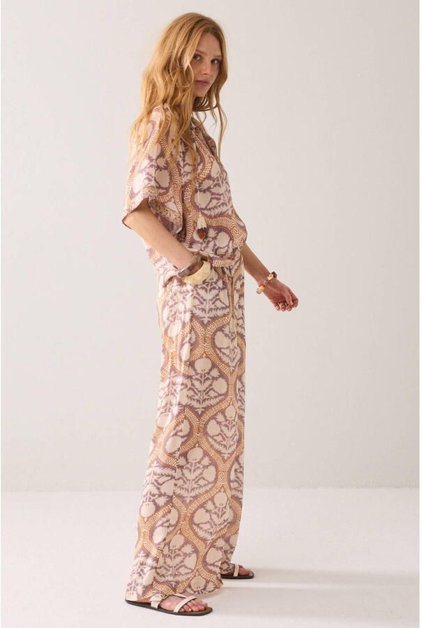 Summum wide leg fit broek met print paars - Foto 2