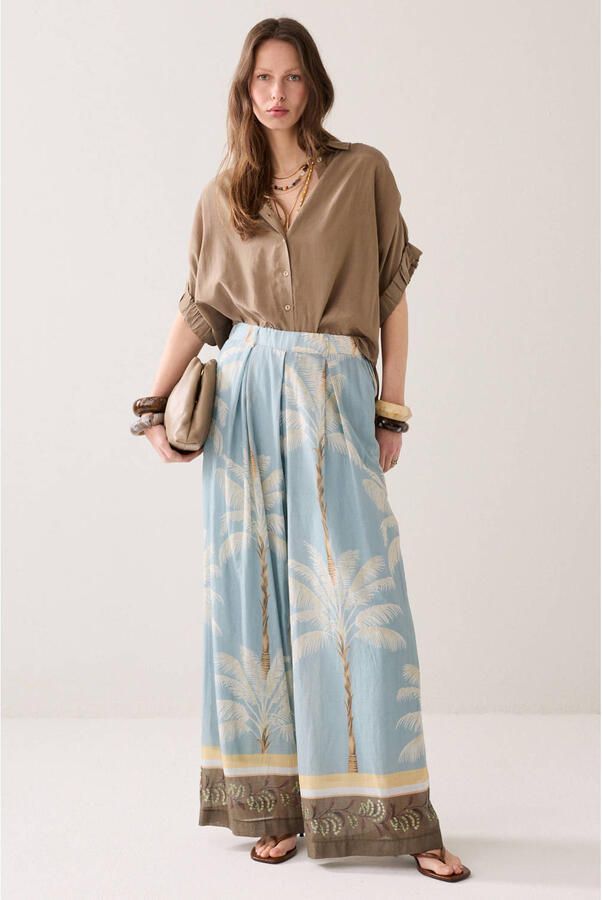 Summum wide leg high waist broek lichtblauw
