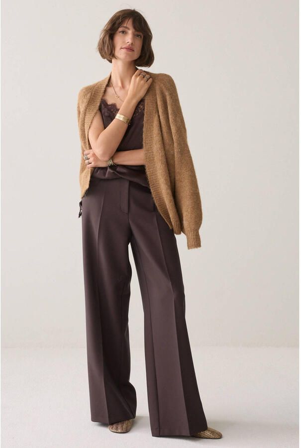 Summum wide leg pantalon met plooien bruin