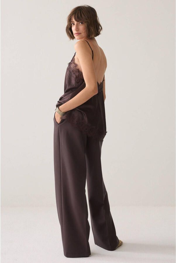 Summum wide leg pantalon met plooien bruin - Foto 3