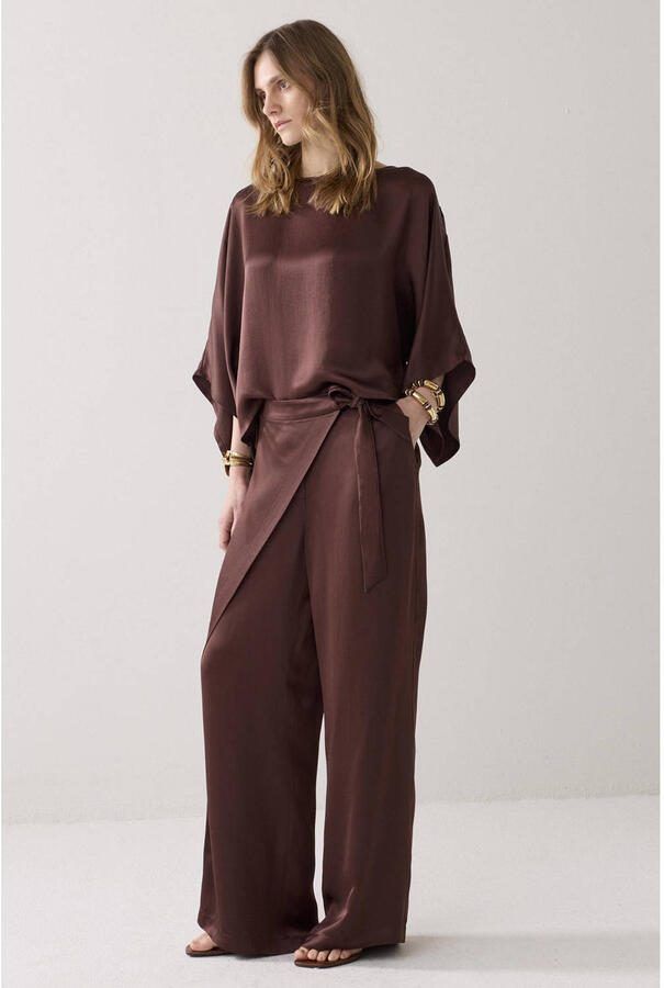 Summum wide leg regular waist broek bruin