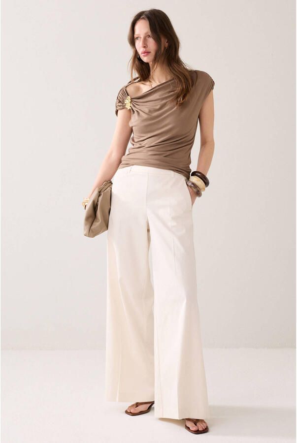Summum wide leg regular waist broek ecru - Foto 2