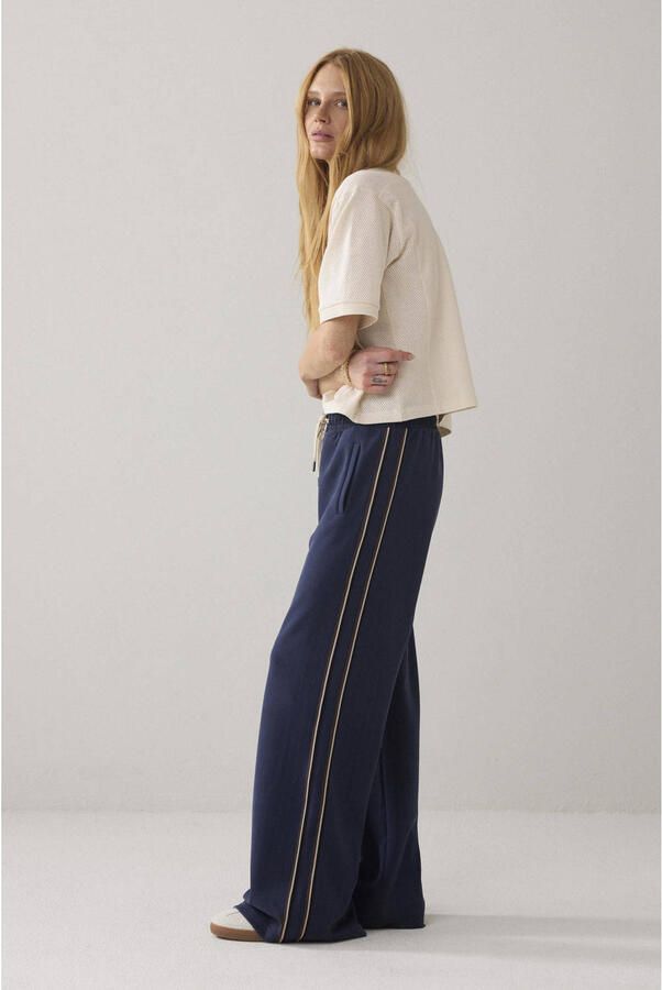 Summum wide leg regular waist broek met krijtstreep donkerblauw - Foto 2