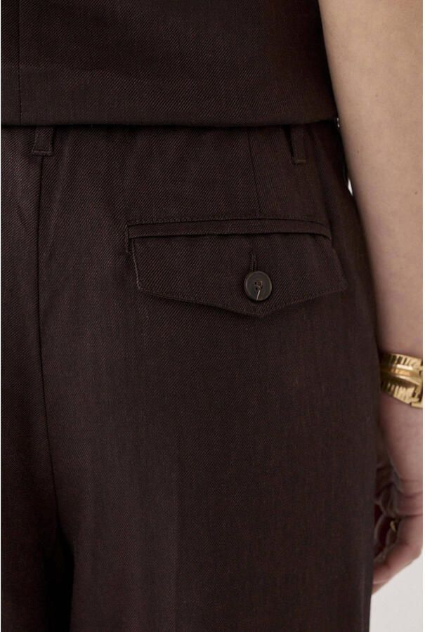 Summum wide leg regular waist broek met linnen donkerbruin - Foto 2