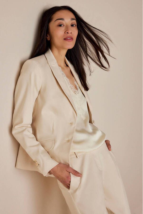 Summum Woman Klassieke Stretch Blazer in Off-White Beige Dames