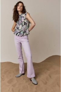 Summum Woman blousetop met all over print en ruches paars groen