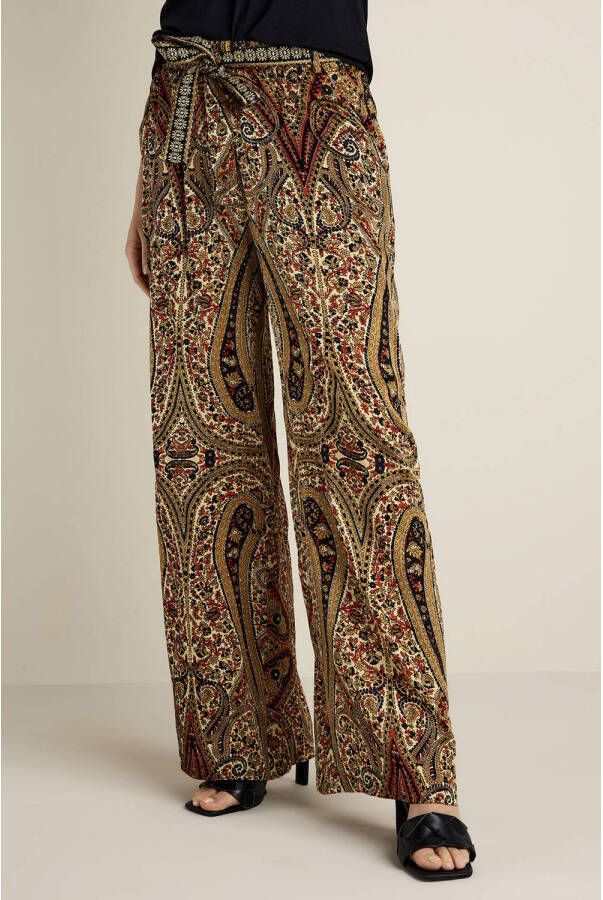 Summum Woman high waist loose fit broek met paisleyprint zwart geel rood