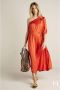Summum Quinty x Woman one shoulder jurk met plooien oranje - Thumbnail 1