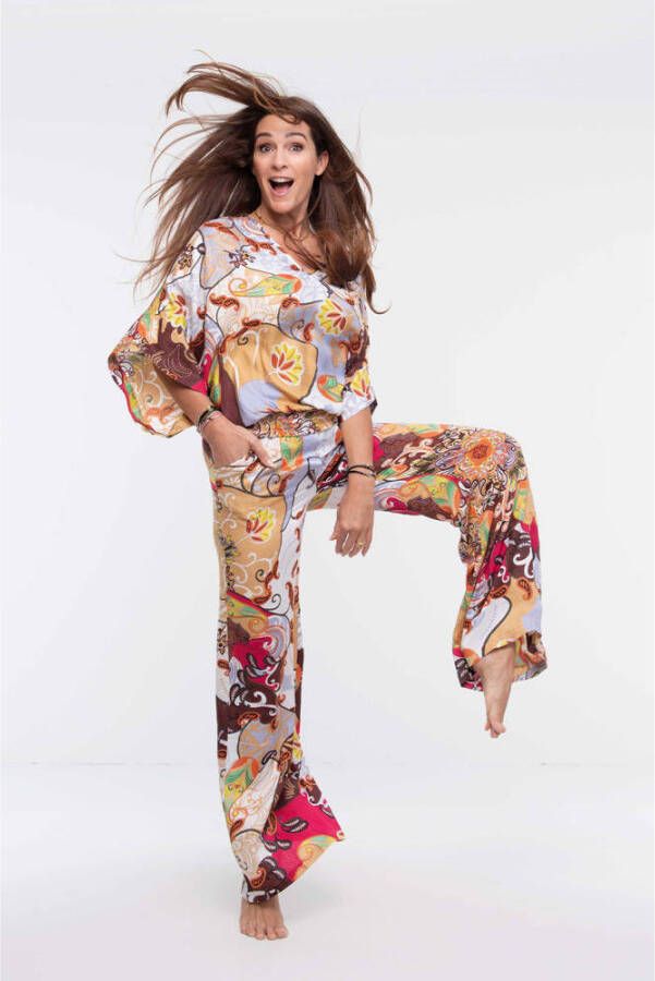 Summum Woman Summum x Quinty high waist wide leg broek met all over print multi