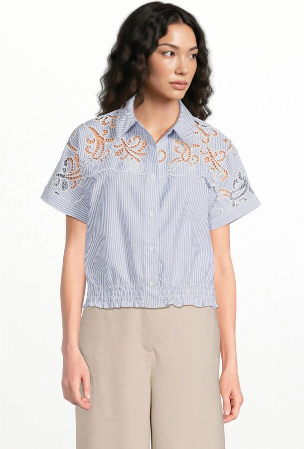 Suncoo blouse met krijtstreep broderie lichtblauw
