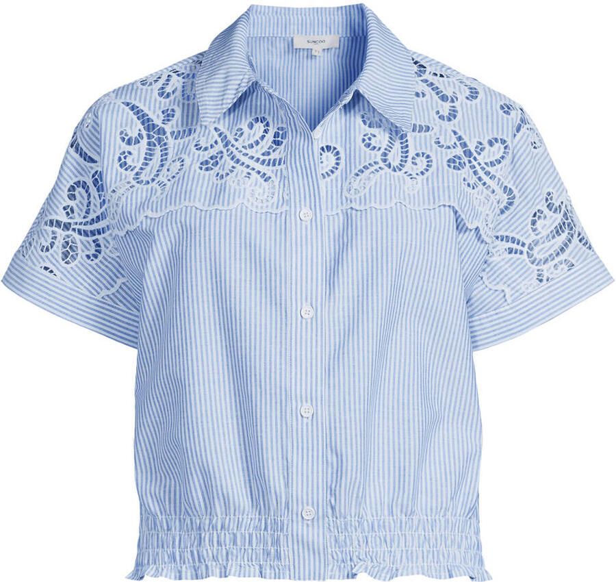 Suncoo blouse met krijtstreep broderie lichtblauw - Foto 2