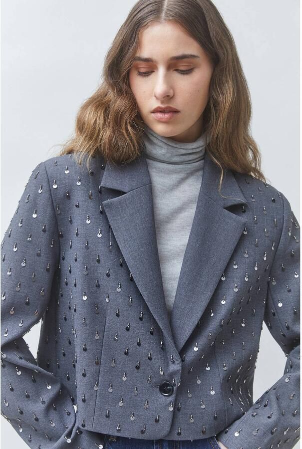 Suncoo cropped blazer met pailletten grijs - Foto 2