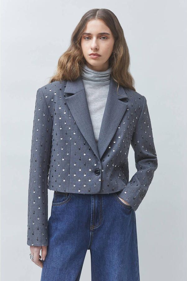 Suncoo cropped blazer met pailletten grijs