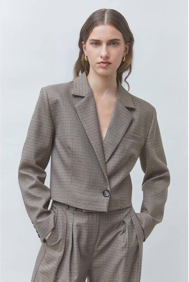 Suncoo cropped geruite blazer grijs