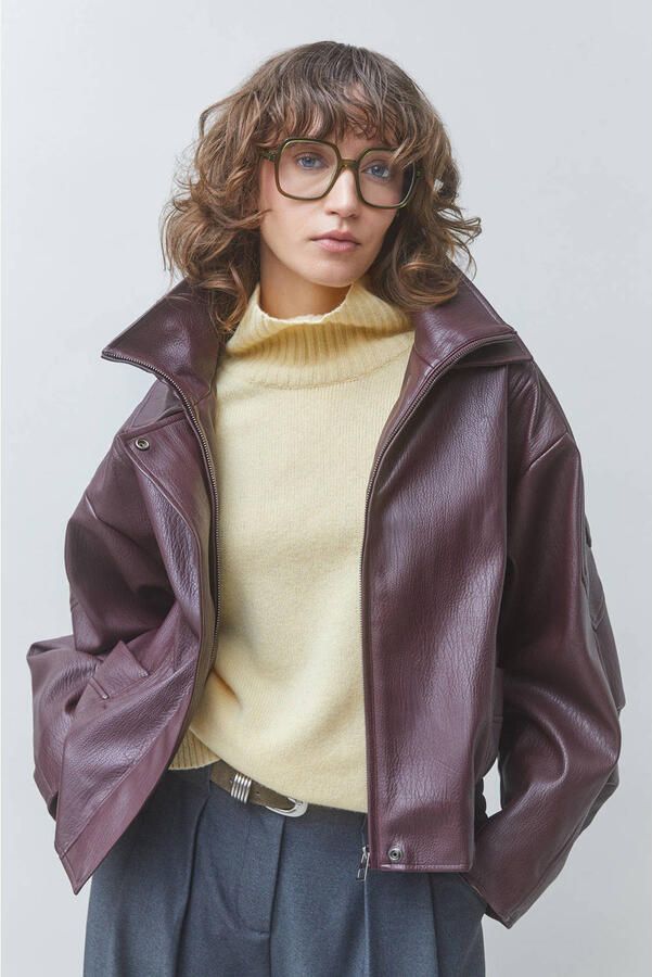 Suncoo faux fur jas donkerrood