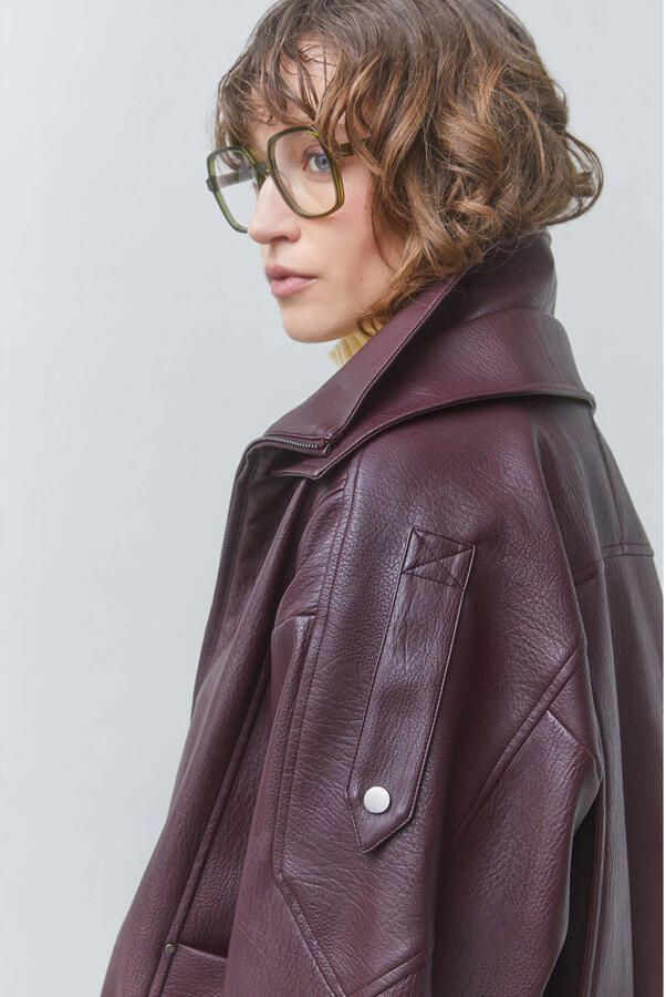 Suncoo faux fur jas donkerrood - Foto 2
