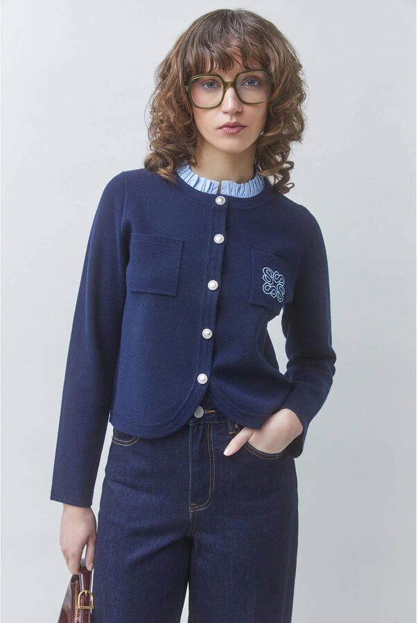 Suncoo gebreid vest met wol donkerblauw