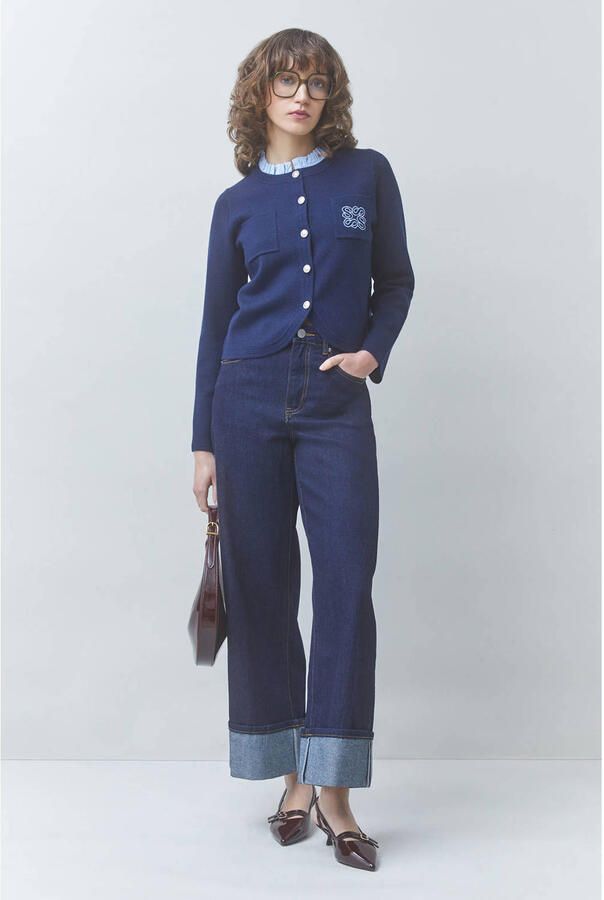 Suncoo gebreid vest met wol donkerblauw - Foto 2
