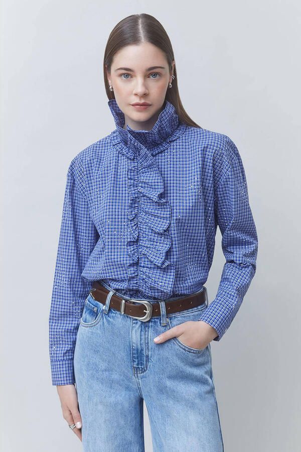 Suncoo geruite blouse blauw