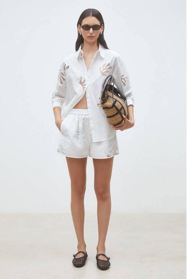 Suncoo high waist casual short ecru broderie