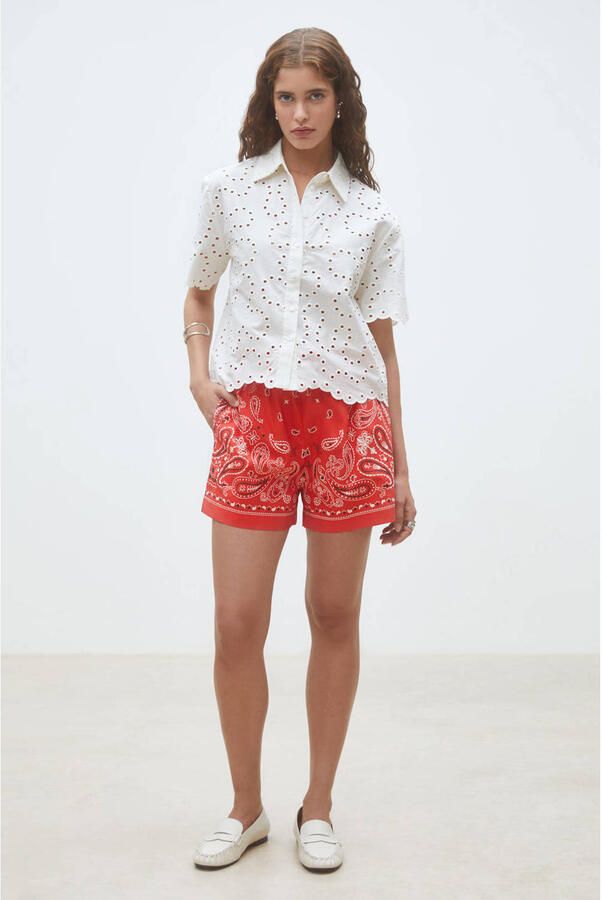 Suncoo high waist casual short met paisley print rood