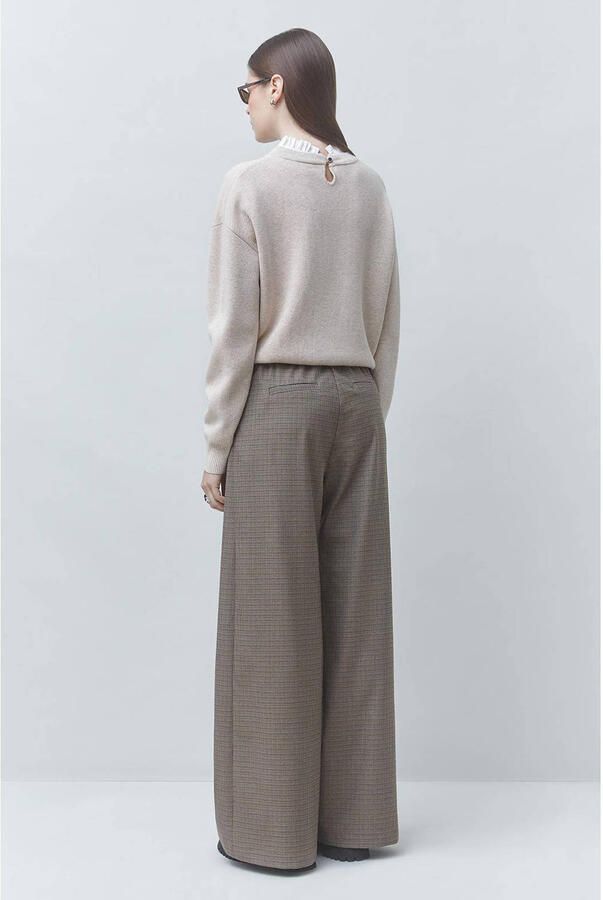 Suncoo wide leg geruite broek taupe