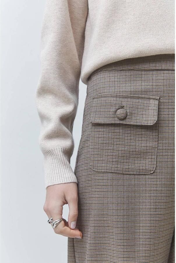 Suncoo wide leg geruite broek taupe - Foto 2