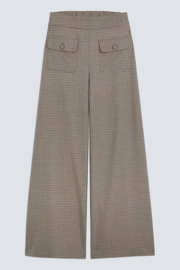 Suncoo wide leg geruite broek taupe - Foto 3