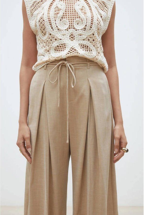 Suncoo wide leg high waist broek beige - Foto 3