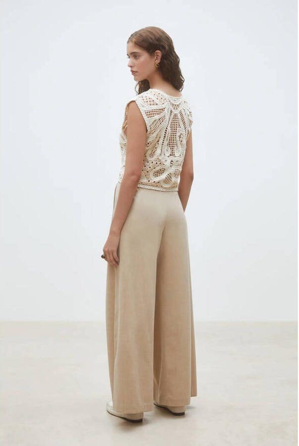 Suncoo wide leg high waist broek beige - Foto 2