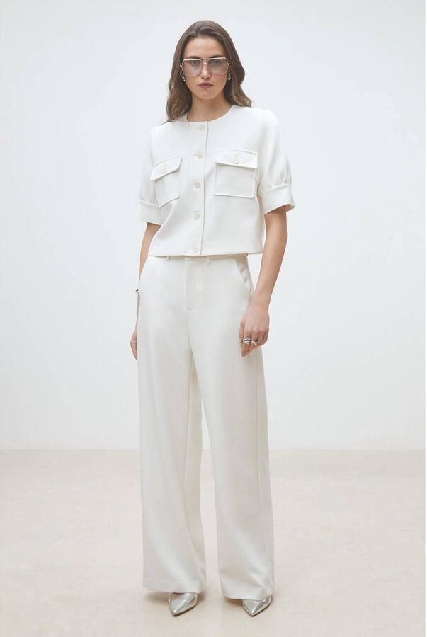 Suncoo wide leg high waist broek ecru