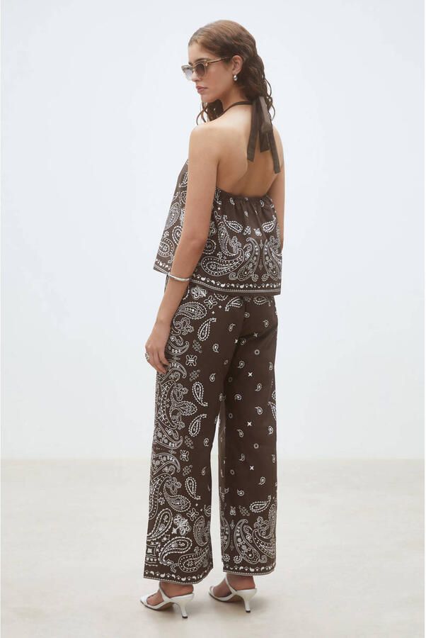 Suncoo wide leg high waist broek met paisley print bruin - Foto 6