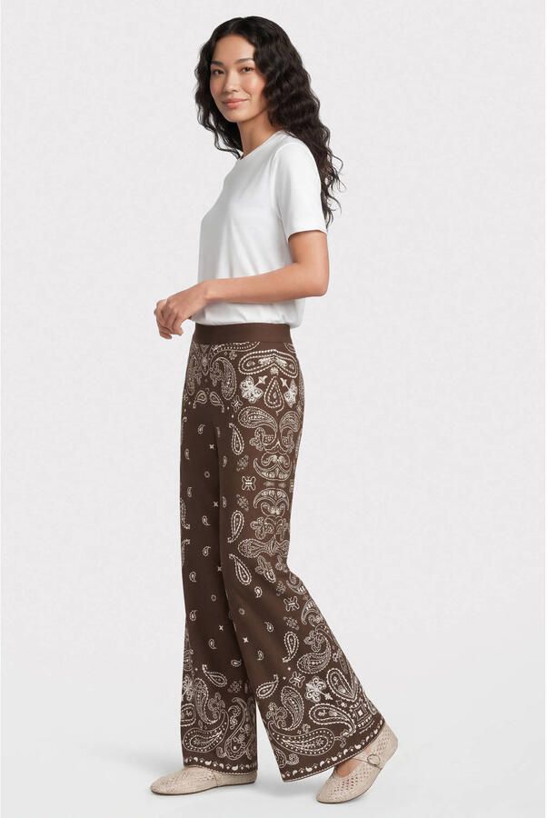 Suncoo wide leg high waist broek met paisley print bruin - Foto 7