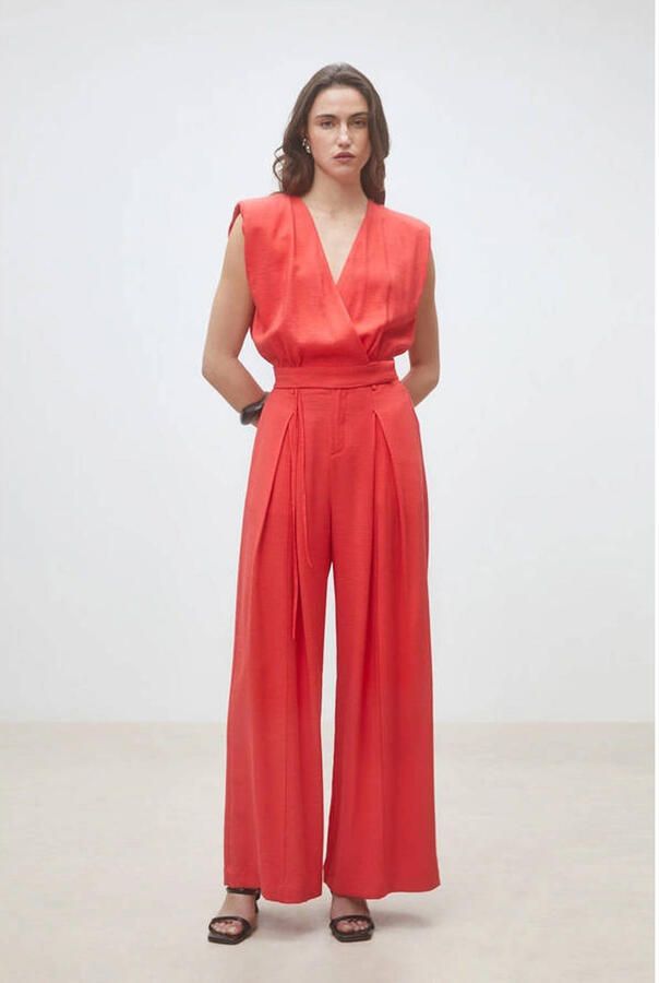 Suncoo wide leg high waist broek rood