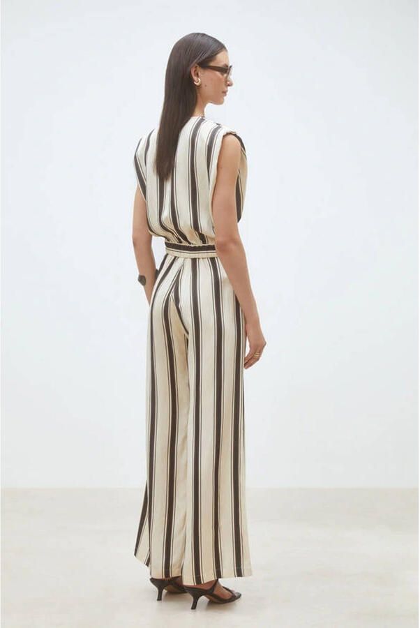 Suncoo wide leg high waist gestreepte broek crème - Foto 6