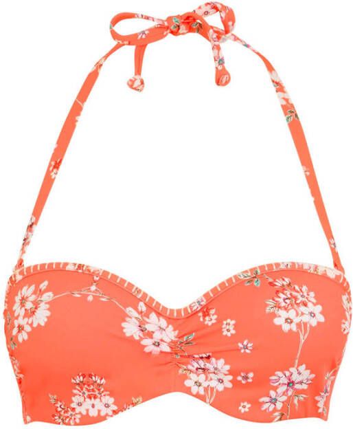 Sunseeker gebloemde strapless bandeau bikinitop oranje