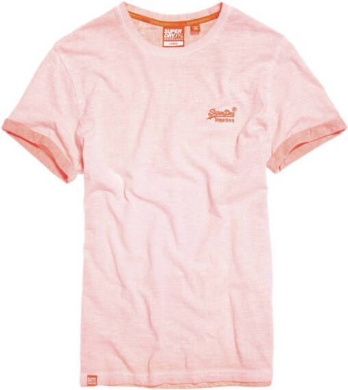 Superdry slim fit T-shirt Low Roller met logo roze