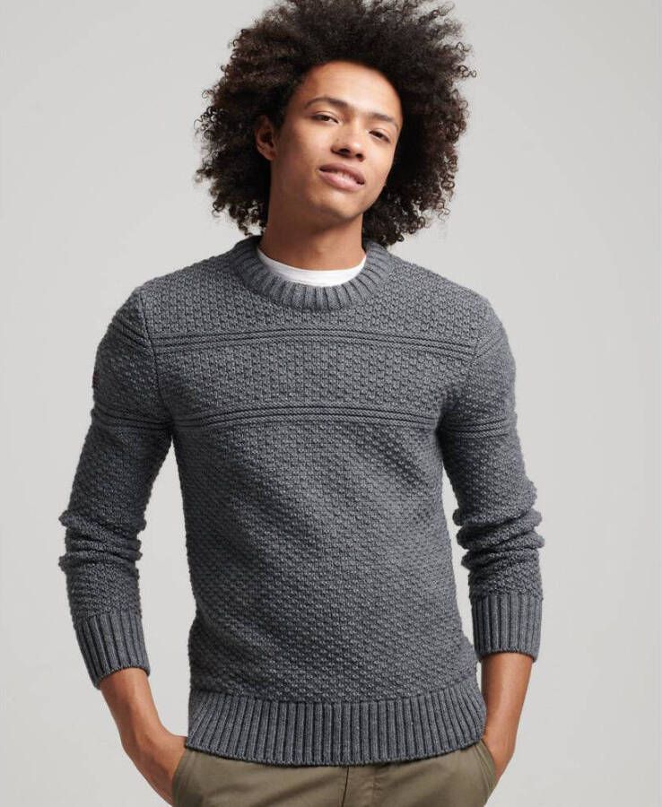 Superdry grofgebreide pullover JACOB CABLE CREW met textuur zinc marl